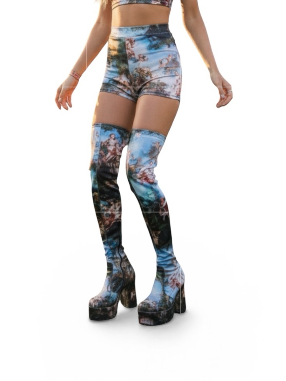 Current Mood Da Vinci’s Demons Thigh High Platform Boots Renaissance Print Goth